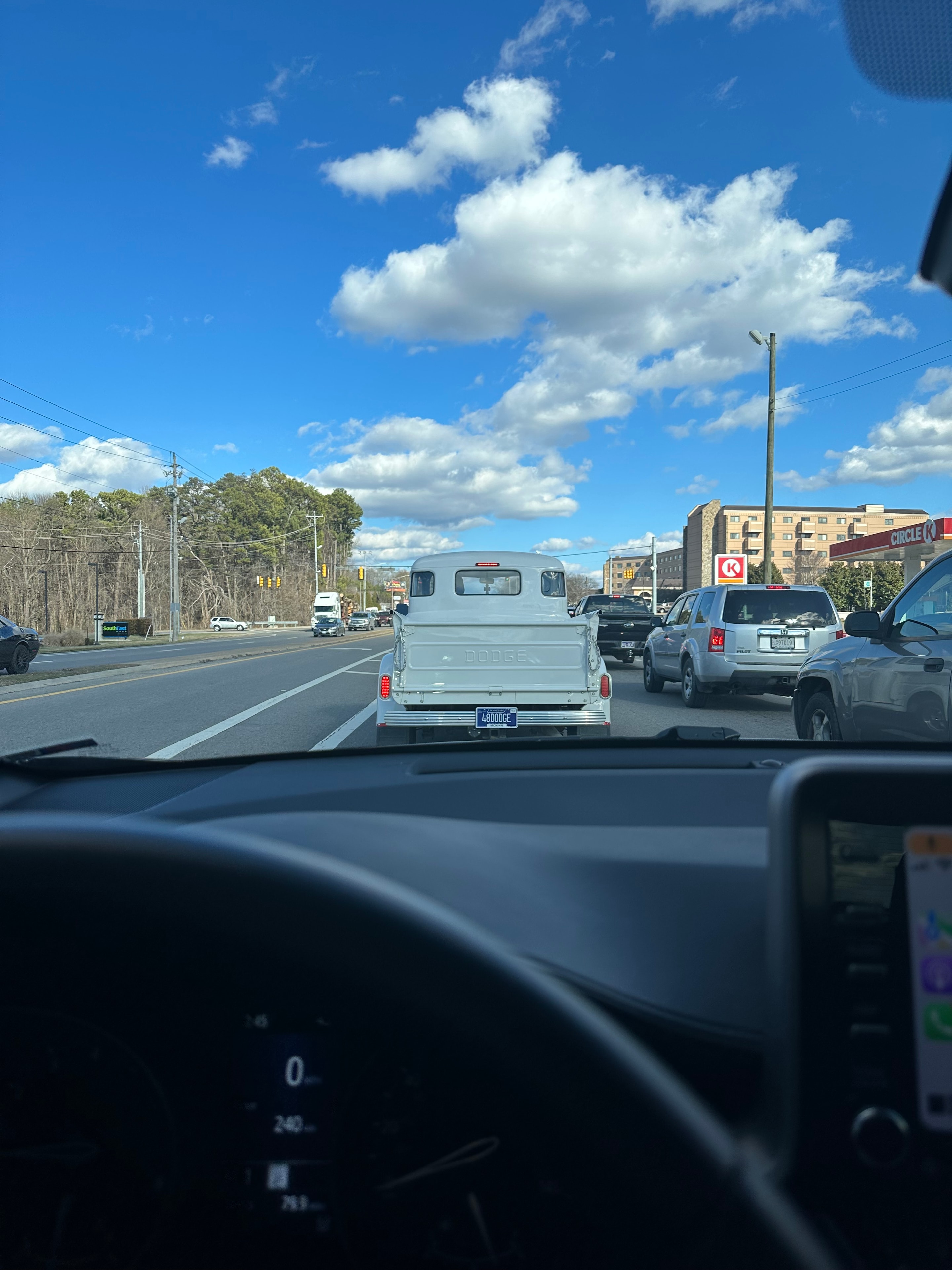 Small town traffic on a sunny day